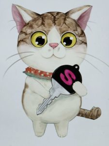 秀巧金属の公式キャラクターカギ猫小太郎のいたスト