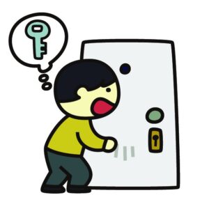 ドアの前で鍵を探す人のイラスト