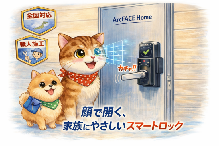 顔認証スマートロックを操作するカギ猫小太郎