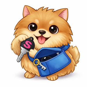 ポシェットから鍵を取り出すあんしん犬ナナのイラスト。工事対応の安心感を表すキャラクター。